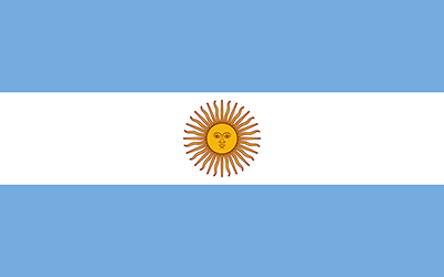The current national flag of Argentina — celeste, white, and the golden Sun of May