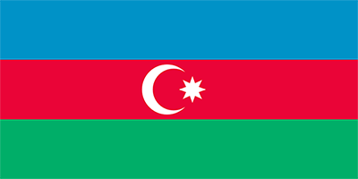 The current national flag of Azerbaijan — the restored blue, red, and green tricolor