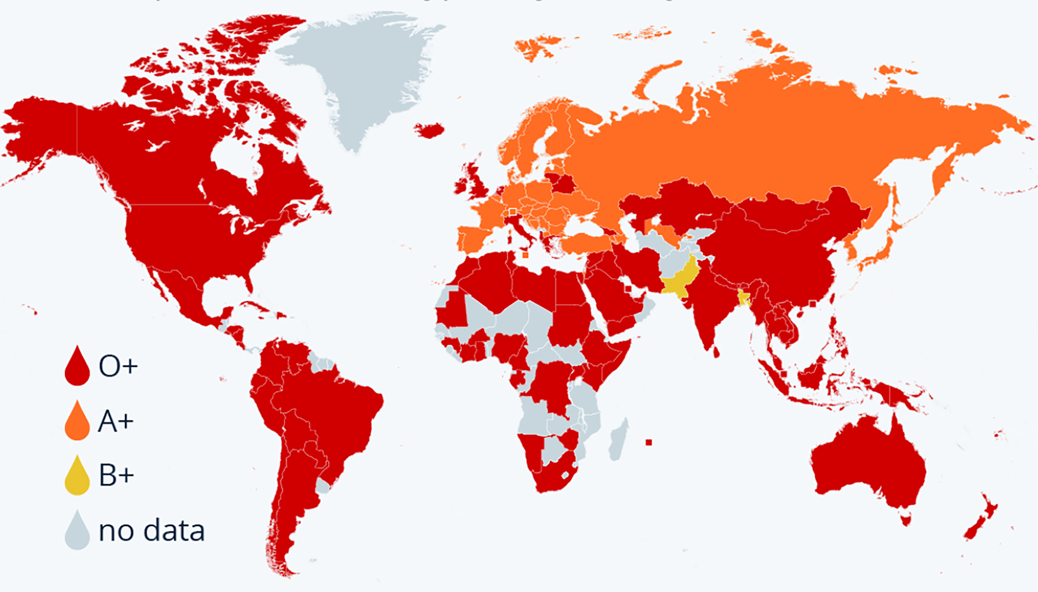 World map showing how blood group gene frequencies vary by region.
