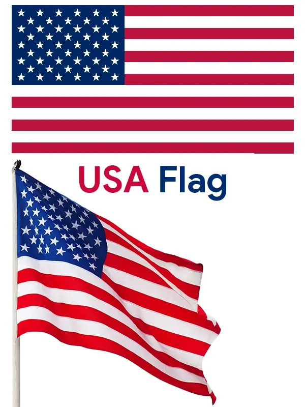 The national flag of the United States — 13 red and white stripes with 50 white stars on a blue canton